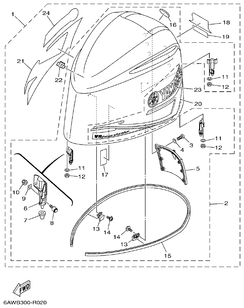 Yamaha F350AET, FL350AET TOP COWLING parts diagram